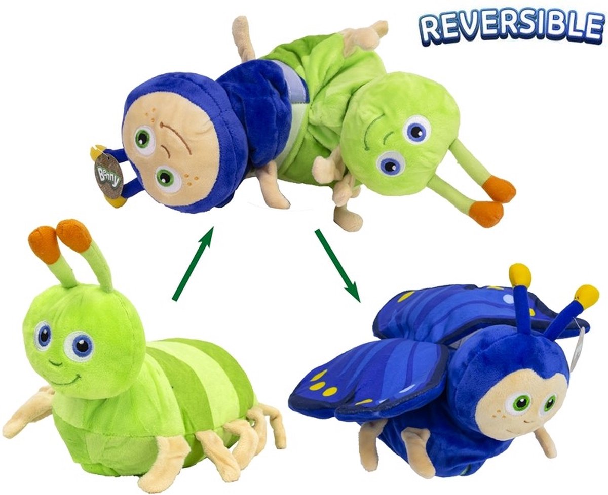 Omkeerbare Pluche Vlinder Naar Rups - Vlinder <-> Rups - Pluche knuffel 26 cm